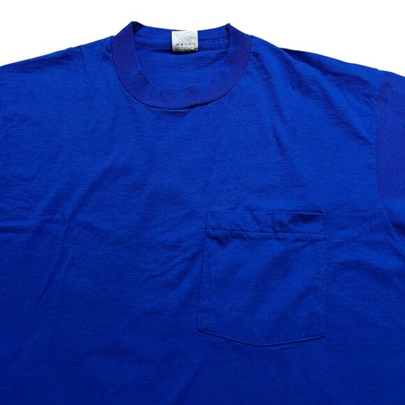 Vintage 80s 90s Fruit of the Loom Made in USA Blue Pocket T-Shirt Size L 42-44 - Picture 3 of 8
